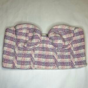 Zara Tweed Bustier Corset Crop Top in Pink and White - Size M